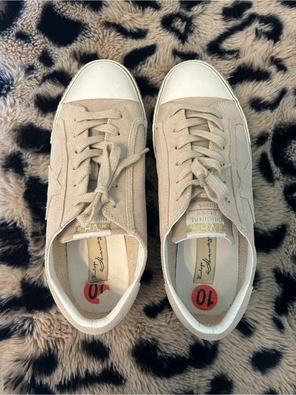 Vintage Havana Suede Star Accent Sneakers - Beige
